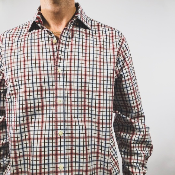 Thomas Dean Red Blue White Check Sport Shirt M - Picture 3 of 7